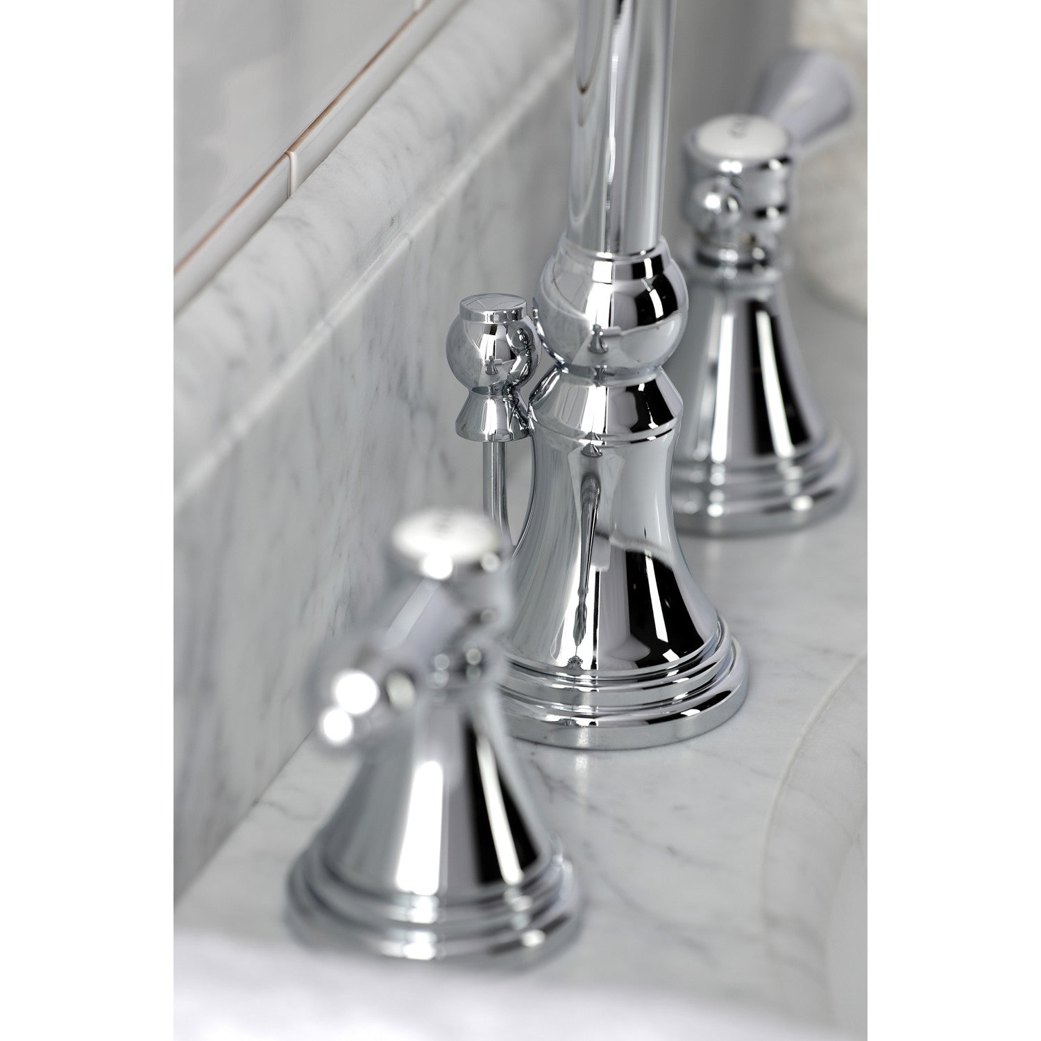 Kingston Tulare KS2981BAL - Heirloom Two-Handle 3-Hole Deck Mount Widespread Bathroom Faucet with Brass Pop-Up, Polished Chrome — thumbnail 3